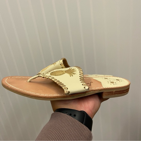Jack Rogers Pineapple Sandal in Bone and Gold Sz 6 - Picture 4 of 11